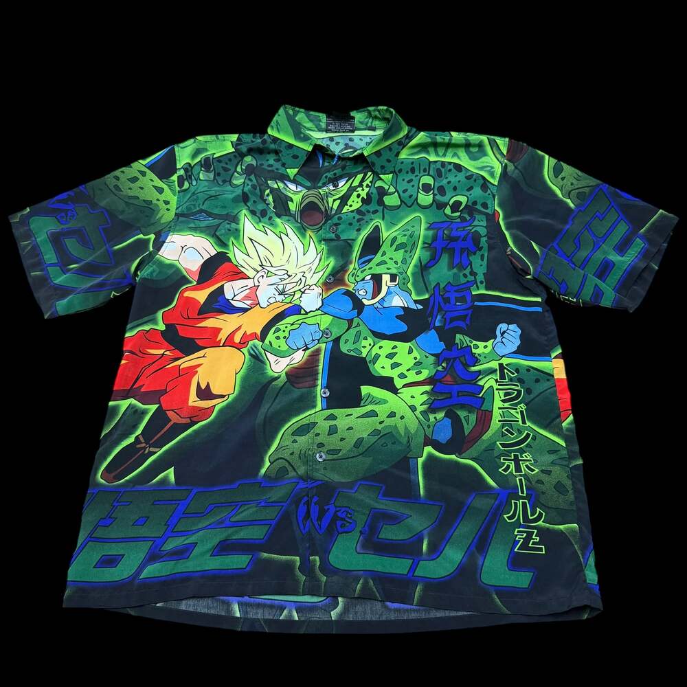 Vintage 2001 Dragon Ball Z All Over Print Button Up Shirt